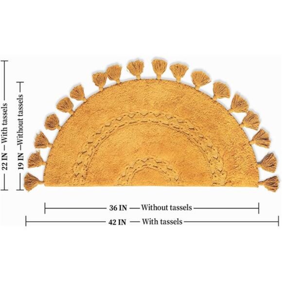 Half Circle Boho Rug with Tassels for Your Bathroom - Beautifully Handcrafted - Picture 3 of 7